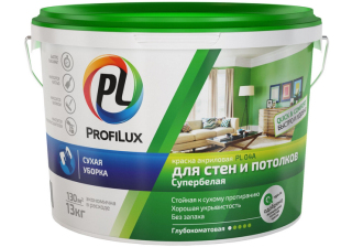 Краска ВД Profilux PL-04А акриловая для стен и потолков (зелёная эт.) бел. ( 14кг)